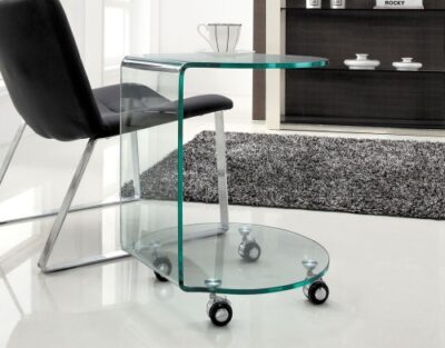 Bout de canapé à roulettes en verre
