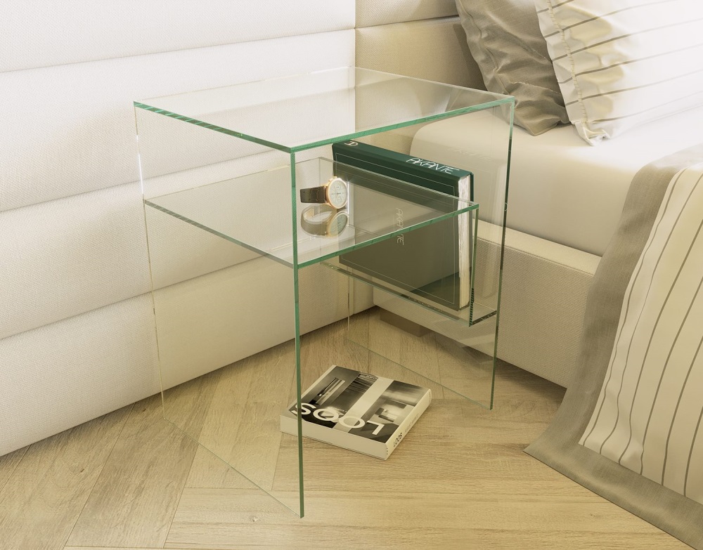 Table de chevet lot de 2 en verre trempé courbé - SUZANA