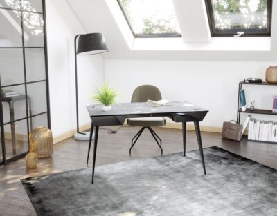 Bureau plateau céramique pied acier avec chargeur Qi