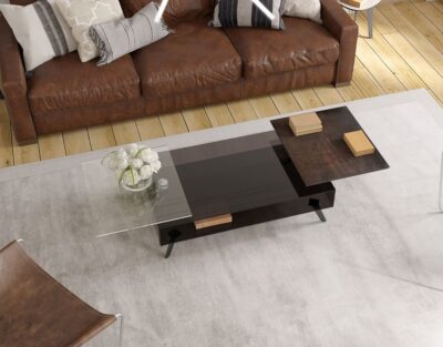 Table basse en verre 2 plateaux pivotants