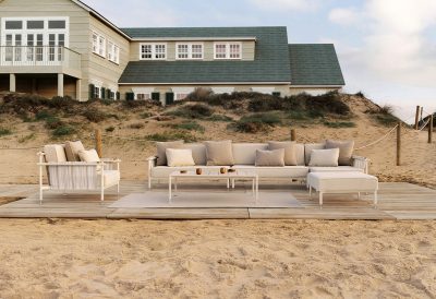 Fauteuil lounge design extérieur aluminium et teck