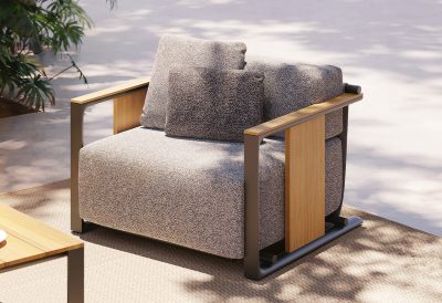 Fauteuil lounge extérieur design teck aluminium