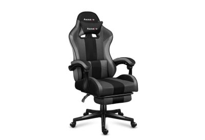 Chaise Gaming Tissu Gris avec Repose-pieds Rabattable