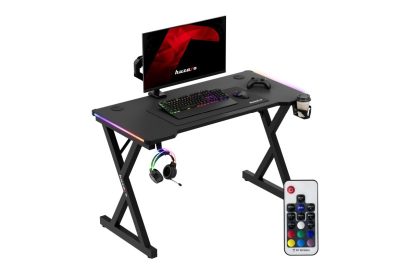 Bureau gaming RGB rétroéclairé 120 cm revêtement carbone