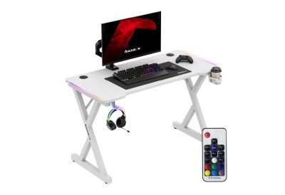 Bureau gaming RGB blanc 120 cm avec éclairage