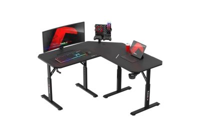 Bureau gaming d’angle ajustable noir 140 cm