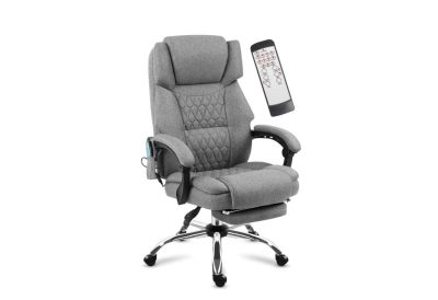 Fauteuil de bureau massant chauffant gris ergonomique