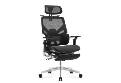 Chaise ergonomique noire en aluminium léger respirante