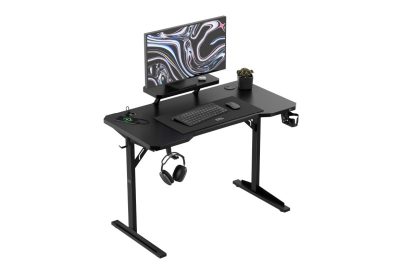 Bureau gaming acier noir 115 cm avec étagère USB