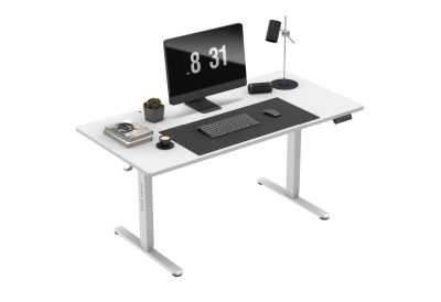 Bureau électrique ergonomique réglable en hauteur blanc 160 cm