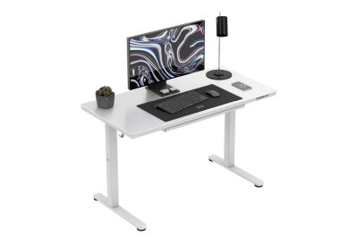 Bureau électrique en verre blanc réglable en hauteur